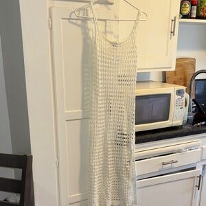 Princess Polly White Crochet slit front midi cover up Dress S/M
